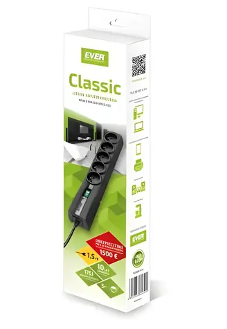 Ever model Classic / Listwa przeciwprzepięciowa / 5 gniazd / 1,5 m / 2500 W