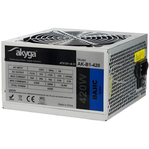 Akyga Basic AK-B1-420 szary / Zasilacz / ATX / 420W / pasywny PFC / 120 mm