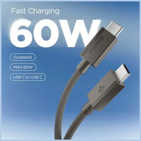 Spigen EB6015CC Essential gunmetal / Kabel do transmisji danych / USB-C do USB-C / 60 W / pleciony