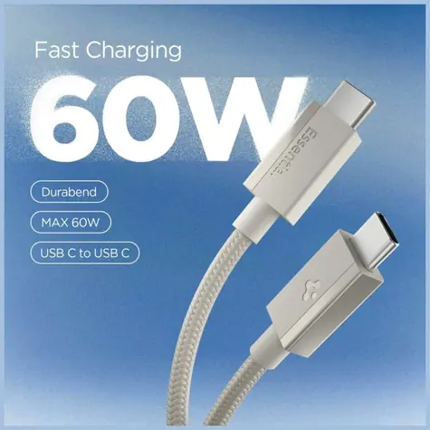 Spigen EB6015CC Essential naturalny tytan / Kabel danych / USB-C do USB-C / 60 W / pleciony