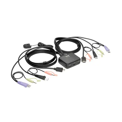 Przełącznik KVM EATON USB HDMI 2- Port z dźwiękiem / przełącznikiem przewodowym / 2x PC / dźwiękiem / kablami 1,2 m