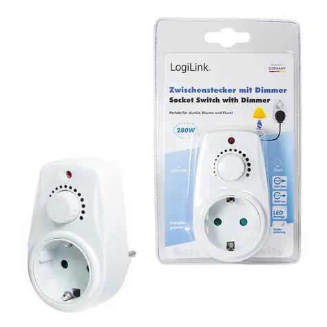 Adapter gniazdkowy LogiLink ze ściemniaczem biały / Ściemniacz / Sterowanie obrotowe / 40-280 W / 230 V