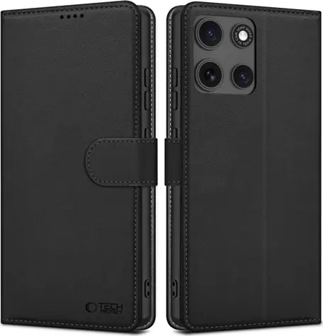 Tech-Protect Wallet czarny mat / Etui portfelowe / Motorola Moto G15, G15 Power / stojak / skóra ekologiczna