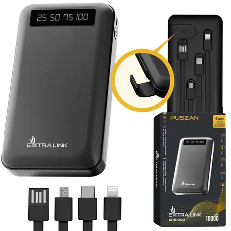 Extralink EPB-083 czarny / Power bank / 10 000 mAh / USB-C / wbudowany wyświetlacz