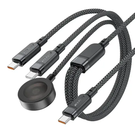 Acefast C6-11 czarny / kabel ładujący 3 w 1 / USB-C - 2x USB-C / Qi / 100 W / 480 Mb/s / 1,2 m