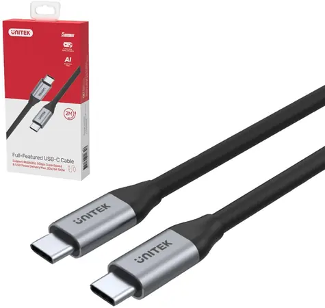 Unitek C14091ABK srebrny / Kabel / USB-C (M) - USB-C (M) / 2 m