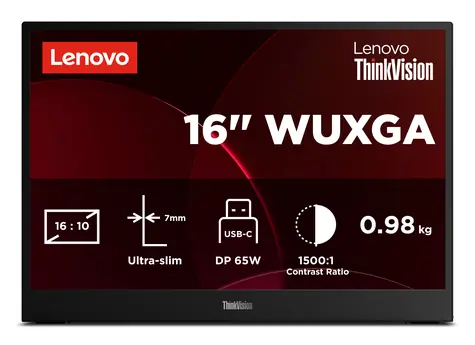 16" Lenovo ThinkVision M16 czarny / Monitor / IPS / WUXGA / 60Hz / USB-C