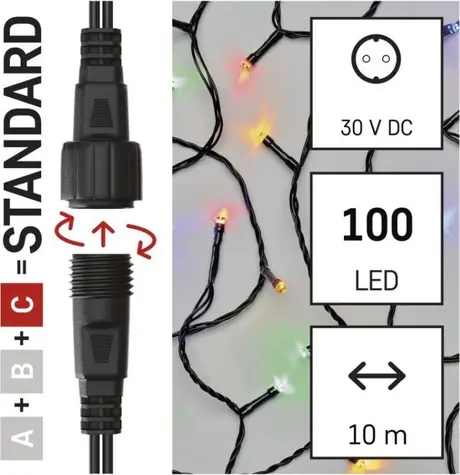 Emos D1AM03 Connect / Łańcuch świetlny / 100 LED / 10 m / wielokolorowy / IP44
