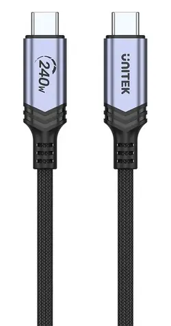 Unitek C14110GY-2M czarny / Kabel ładujący / USB-C - USB-C / PD 240W / pleciony / 2 m