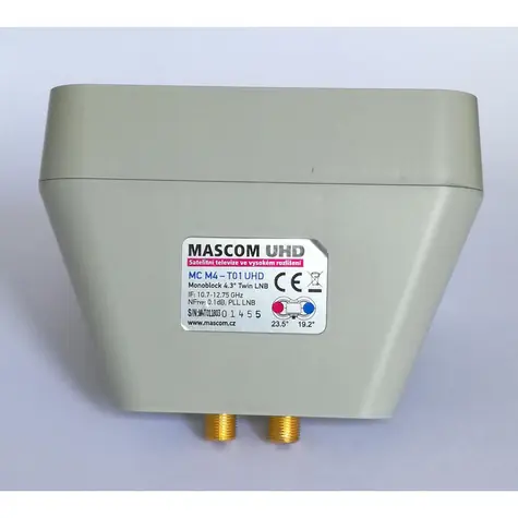 AB-COM LNB Mascom Monoblock M4-T03 Twin / konwerter LNB / przełącznik DiSEqC / 2 satelity 4,3° / współczynnik szumów 0,3 dB