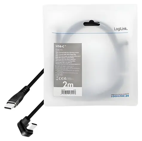 LogiLink USB-C - USB-C 2m czarny / Kabel / USB-C (M) 180° - USB-C (M) / pleciony / USB 2.0 / PD 60W