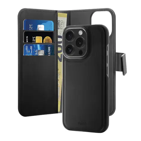 Puro Wallet 2w1 MagSafe czarny / Etui / Portfel / iPhone 16 Pro