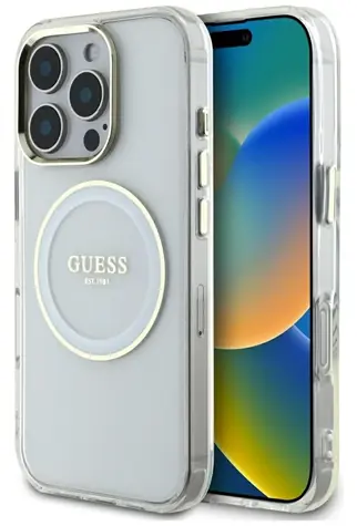 Guess IML Metal Circle biały / Etui / Apple iPhone 16 Pro / MagSafe