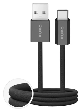 Puro Fabrik 2.0 czarny / Pleciony kabel USB-A do USB-C / 10 W / 1,5 m