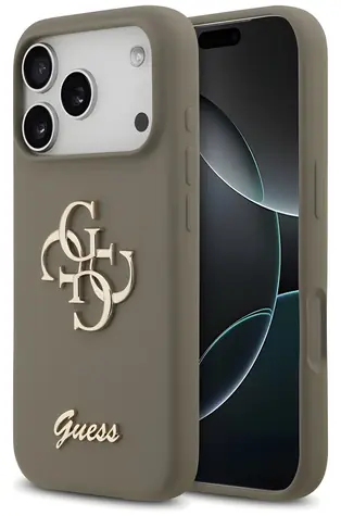 Guess Silicone Big 4G Script brązowy / Etui / iPhone 17 Pro