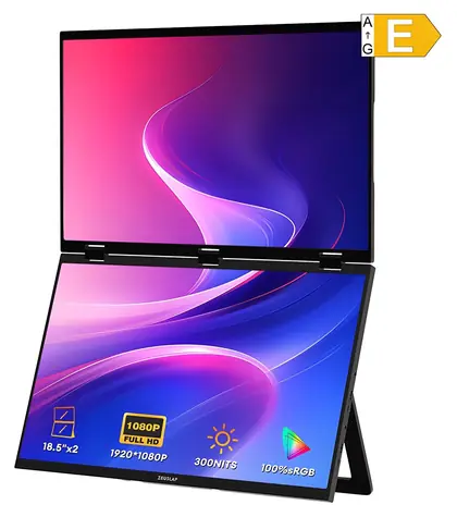 2×18,5" Zeuslap Z18W / Monitor przenośny / IPS / FHD 1920×1080 / 120Hz / USB-C + mini HDMI