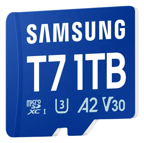 Samsung T7 niebieski / karta pamięci microSDXC / 1 TB / UHS-I U3 / klasa 10, V30, A2 / odczyt: 170 MB/s