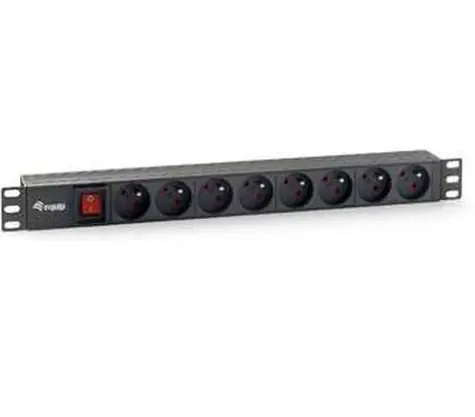 Equip 19" czarny / Listwa zasilająca / 1U / 8 gniazd / przełącznik / 16 A