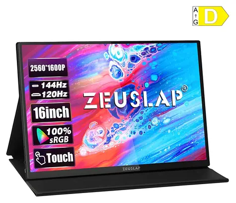 16" Zeuslap P16KT / Monitor przenośny / IPS / 2560 × 1600 / 144 Hz / dotykowy / USB-C + mini HDMI