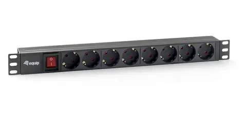 Equip 19" czarny / Panel gniazd / 1U / 8x Schuko / przełącznik / 16 A / plastik