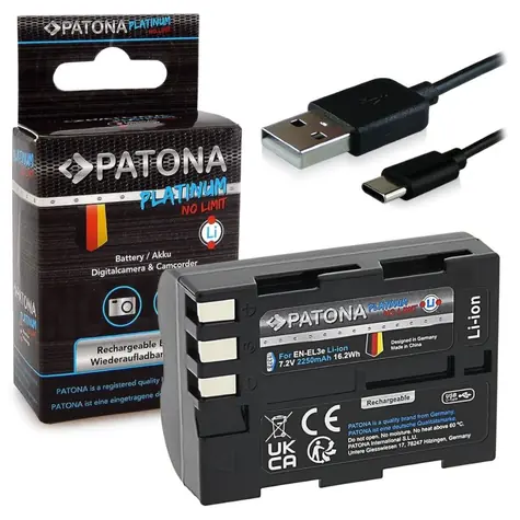 Akumulator Patona do Nikon EN-EL3E 2250mAh / Li- ION / Platinum / ładowanie USB-C