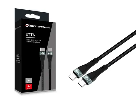 Conceptronic USB-C - kabel USB-C do ładowania i transmisji danych czarny / Kabel / USB 2.0 / PD 100 W / 480 Mbit/s / 1,2 m