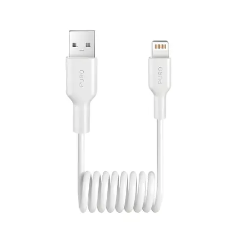 Puro USB-A - Kabel Lightning spiralny biały / Kabel danych / 12 W / 1 m