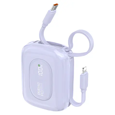 Dudao K32 10000mAh fioletowy / Powerbank / z wbudowanym kablem / USB-C / Lightning / 22,5W