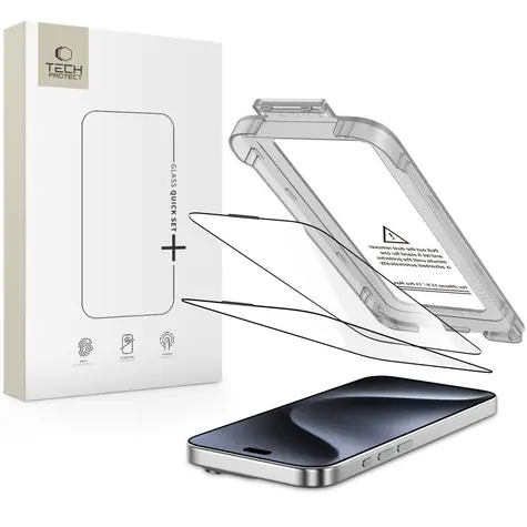 Zestaw Tech-Protect Quick Set+ 2 szt., czarny / Szkło ochronne / Hartowane / Apple iPhone 15 Pro