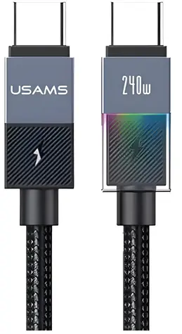 USAMS SJ777 szary / Kabel danych / USB-C - USB-C / PD 240 W / 1,2 m