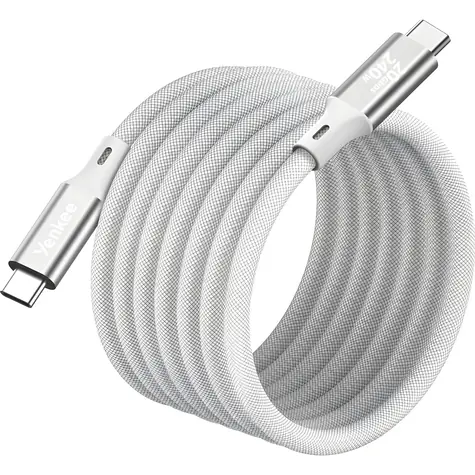 YENKEE YCU 05WH MAGNETIC biały / Kabel magnetyczny USB-C/USB-C / 240 W / 20 Gb/s / 1,5 m / 4K 60Hz