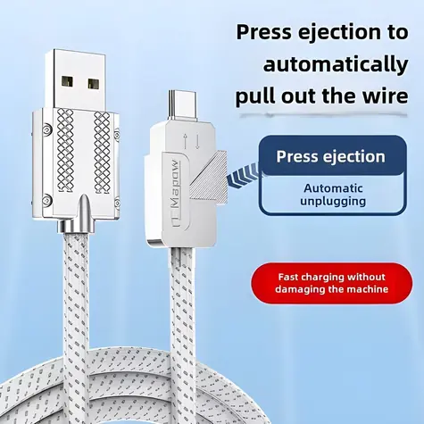 Cable USB-C - USB-A z przyciskiem rozłączającym / Kabel / Szybkie ładowanie 6A / Oplot tekstylny / 2 m