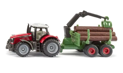 Ciągnik Siku Massey Ferguson z przyczepą leśną i kłodami / od 3 lat