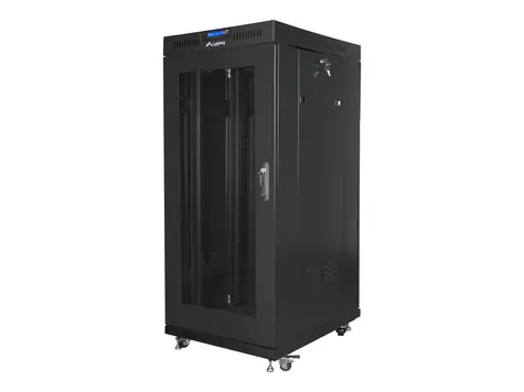 Lanberg Rack 27U czarny / Szafa rack / 19" / 600x800 mm / Opakowanie płaskie / Drzwi perforowane / LCD