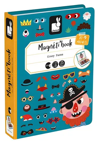 JANOD Książka magnetyczna Magnetibook Zabawne buzie - Chłopcy / 70 magnetycznych elementów / od 3 lat