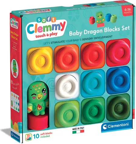 Clementoni Soft Clemmy / Zestaw miękkich kostek / 10 elementów / figurka smoka