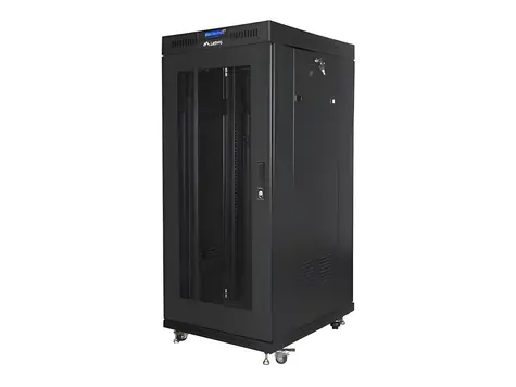Lanberg Rack 27U/600x600 czarny / Szafa rack / 19" / Płaski zestaw / Drzwi perforowane / LCD