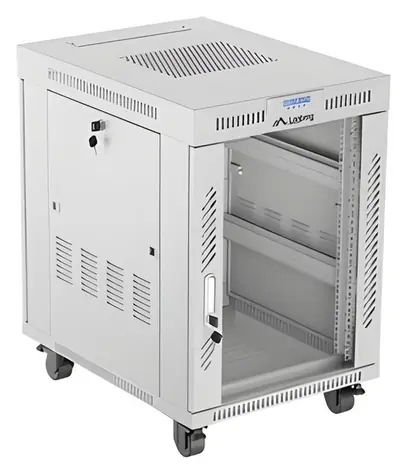 Lanberg Rack 15U/600x800 szary / Szafa rack / 19" / Płaski zestaw / Drzwi szklane / LCD