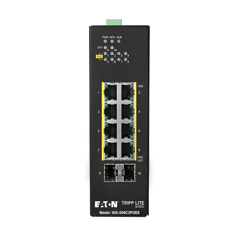 EATON Tripp Lite NGI-S08C2POE8 / Przełącznik / Zarządzalny PoE+ / 8x Gigabit / 240 W / Szyna DIN