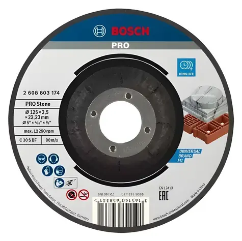 Tarcza tnąca do kamienia BOSCH 125 mm / Tarcza tnąca / Otwór 22,23 mm / Grubość 2,5 mm / C 30 S BF