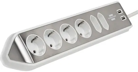 Brennenstuhl Estilo biały/stal nierdzewna / Gniazdo przedłużające stół / 6 gniazd / 2x USB-A / narożnik / 2 m / IP20