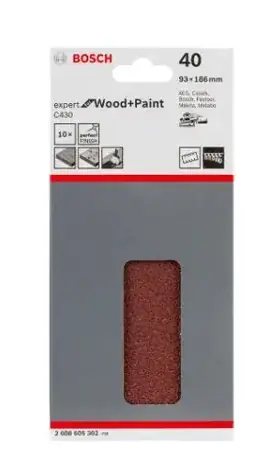 BOSCH C430 Papier ścierny do drewna P40 / 93x186 mm / 10 szt.