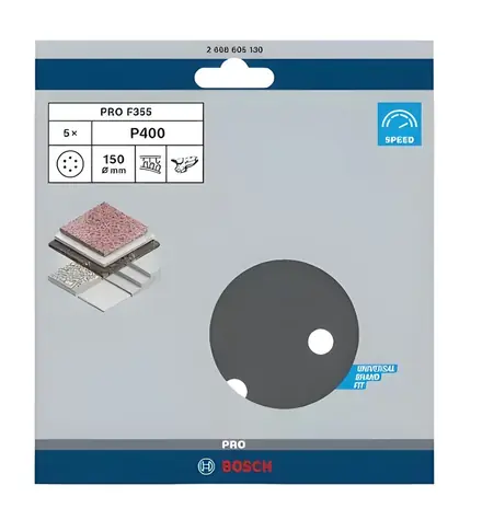 BOSCH PRO F355 / Papier ścierny P400 / średnica 150 mm / 5 szt.