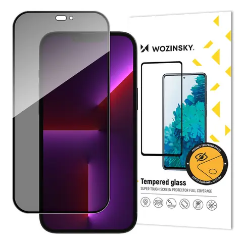 Szkło ochronne Wozinsky Privacy Glass czarne / Szkło ochronne / Filtr prywatyzujący / Apple iPhone 15 Pro