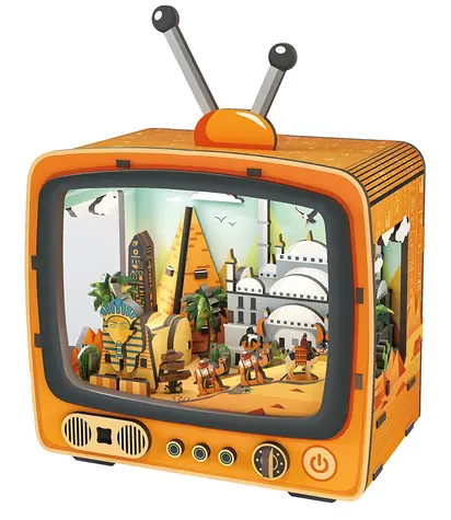 2KIDS TOYS Drewniana układanka 3D Retro TV Piramidy / 89 elementów / od 12 lat / oświetlenie LED