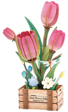 Drewniana układanka 3D 2KIDS TOYS Tulip Pink / 10+ elementów / od 14 lat