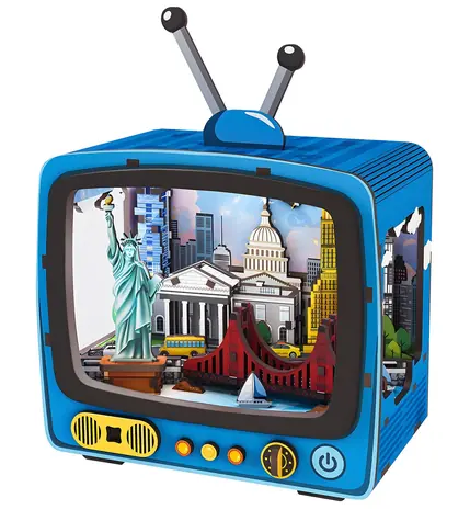 2KIDS TOYS Drewniana układanka 3D Retro TV Nowy York / 78 elementów / od 12 lat / oświetlenie LED