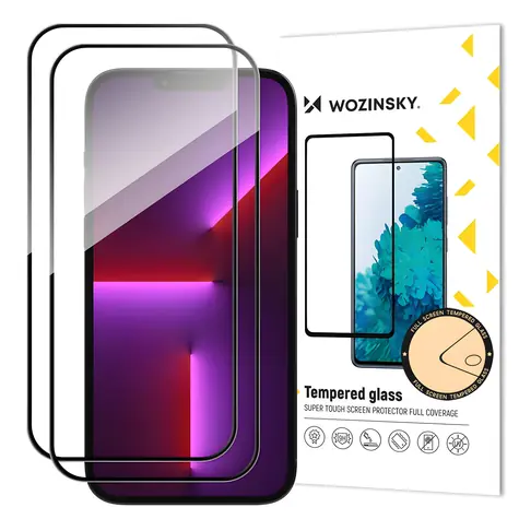 Folia ochronna na ekran Wozinsky Full Glue, czarna / Folia ochronna na ekran / Przystosowana do etui / Apple iPhone 15 Pro / 2 szt.