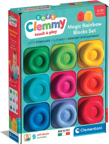 Clementoni Soft Clemmy Zestaw 9 miękkich klocków / Zestaw konstrukcyjny / Miękki materiał piankowy