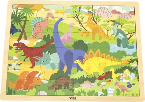 VIGA Drewniane puzzle Świat Dinozaurów / 48 elementów / 37 x 27 cm